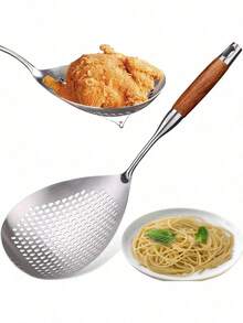 1Pc 201 Stainless Steel Spider Strainer Skimmer - Extra Long Heat Resistant Handle For Noodles, Frying, Pasta & Drain Oil