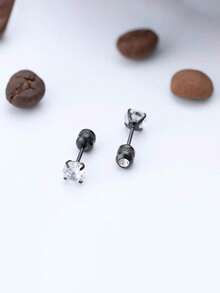 1PC- Simple, Stylish, Light And Luxurious Flat Spiral Stainless Steel Earrings, Small Unisex Hypoallergenic Cartilage Earrings, Double Round Cubic Zirconia Spiral Earrings, Birthday Graduation Season Valentine's Day Halloween Gifts Suitable For Men And Women To Wear On All Occasions.