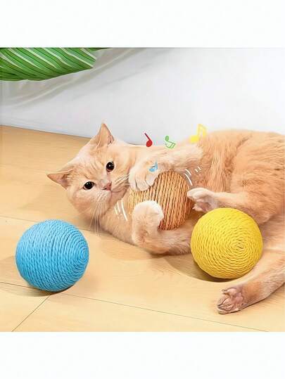 1 件猫抓球玩具，互动声音玩具，耐刮擦咀嚼玩具，宠物伴侣有趣的剑麻球玩具，适合猫追逐和玩耍的玩具