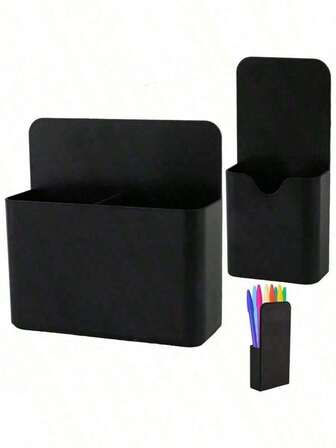 1pc/2pcs Magnetic Pen Holder, Magnetic Dry Erase Marker Rack With Large Compartment, Strong Magnet Storage Box For Refrigerator, Whiteboard, Cabinet