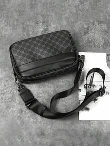 Túi đeo chéo nam, túi đeo vai thời trang, túi vuông nhỏ, túi da PU chống thấm nước đa năng kiểu sinh viên. - màu đen - Xem 2