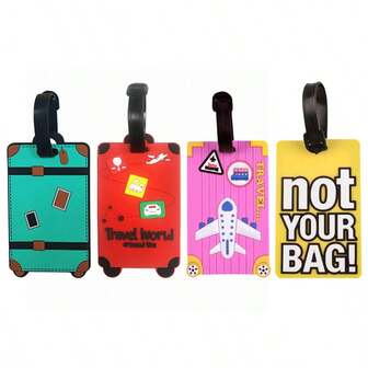 4pcs/3pcs/1pc New Cartoon Airplane Letter Luggage Tag Set, Handbag & Travel Bag Tag, Suitable For Portable Flight & Back To School Christmas Gifts Card Holder Pendant For Travel Holiday Vacation With Name ID Cards
