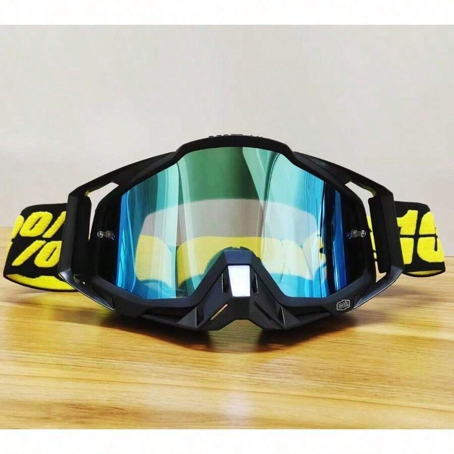 "2025 Sports Riding Goggles, 100% Full Frame PC Protective Eyewear, Anti-Dust Windproof Outdoor Cycling Glasses For Men And Women - R35全黑黑黃帶-深金色 - 查看 1