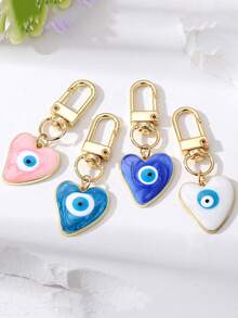 Heart-Shaped Boho Style Blue Evil Eye Keychain, Vintage Bag Charm, Cute Keyring For Wallet, Backpack, Car Keys, Earphone Case, Women Gift - Fashionable Amulet, Perfect Gift For Friends, Lovers, Couples - Car Earphone Case Accessory With Heart Symbol, Ideal Gift For Friends And Family, Keychain, Earphone Case, Bag Charm - Multicolor - View 1