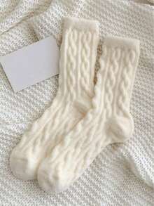 زوج أو 3 أزواج من جوارب الأرضية السميكة والناعمة والدافئة ذات اللون الأحادي للنساء، مناسبة للارتداء في فصلي الخريف والشتاء