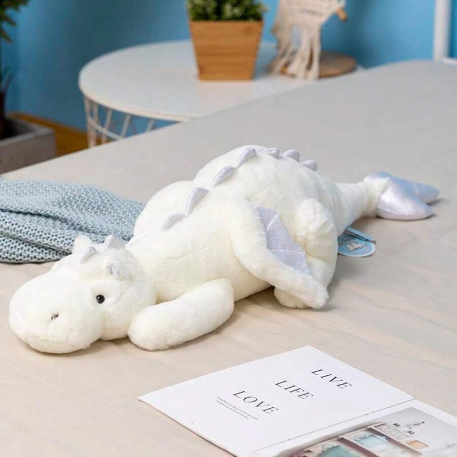 35.4" Peluche Dragon Plush, Soft And Sturdy Plushie Dragon Stuffed Animals For Kids And Adults, Kids Toys, Christmas Gifts,  Stocking Stuffers, Medium White Dragon Stuffed Animal - 白色 - 查看 1