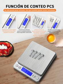 Báscula De Acero Inoxidable Para Cocina Multifuncional Electrónica De 3kg-0.1g, Alta Precisión De Peso De 0.01g,con pantalla LCD retroiluminada, tara, 9 unidades(g,oz,ozt,dwt,ct gn,lb,tl,ml), apagado automático, 2 bandejas, pilas incluidas, acero inoxidable,Para Cocinar Y Hornear Alimentos - Plateado - Ver 3