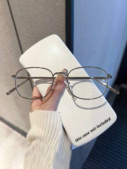 1副方形金属眼镜框，透明镜片，无度数眼镜，男女通用日式装饰眼镜，优雅时尚沙滩配饰，女士时尚眼镜配饰