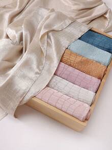 1pc Women Solid Crinkled Satin Hijab Scarf With Crocodile Texture, Non-Shedding Rectangle Women Scarves For Dress - Multicolor - View 3