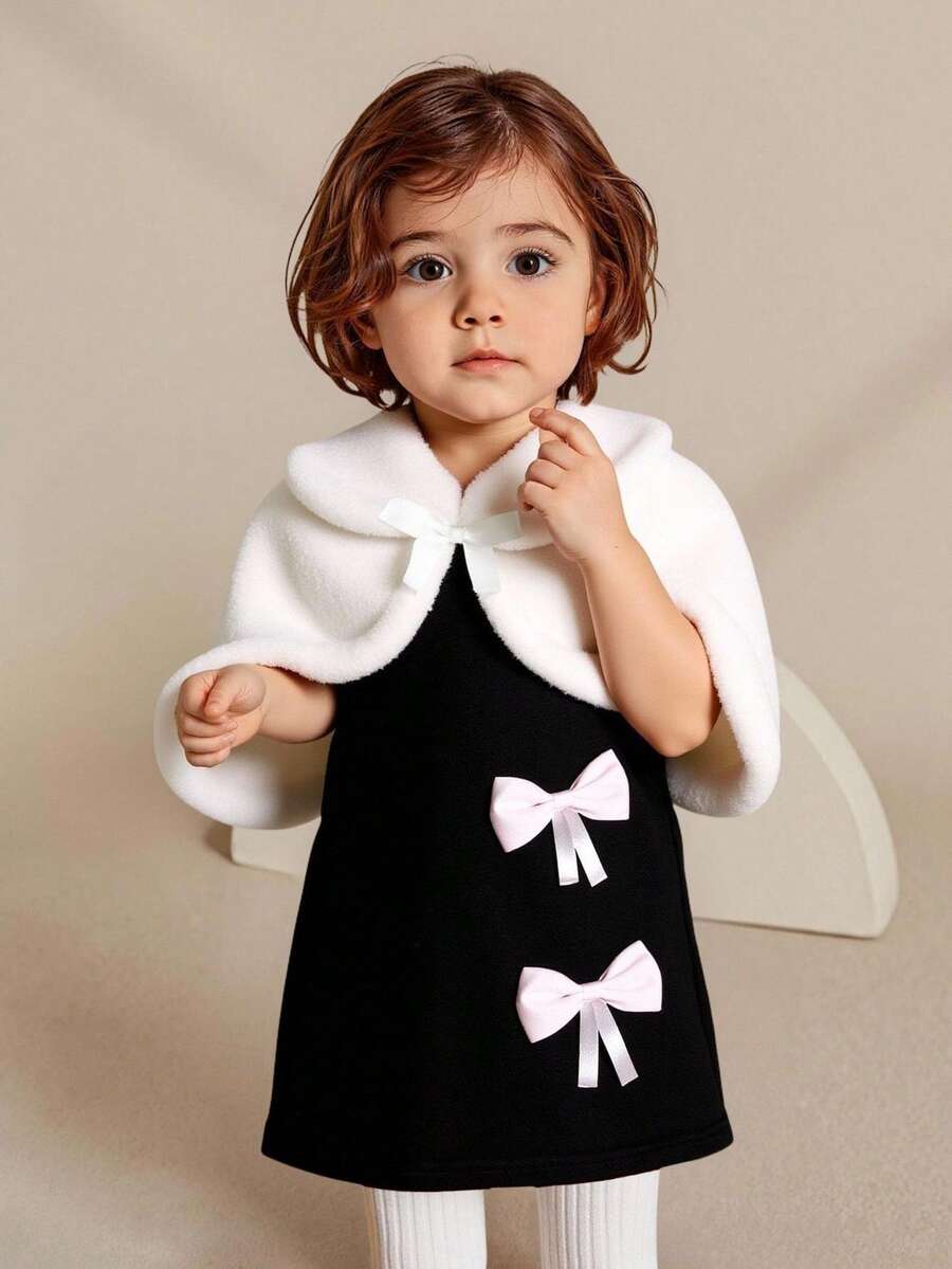 SHEIN Elladie kids 新款秋冬白色毛皮保暖内衬加厚保暖千金学院休闲日常可爱优雅女婴外套 - 彩色 - 查看 1
