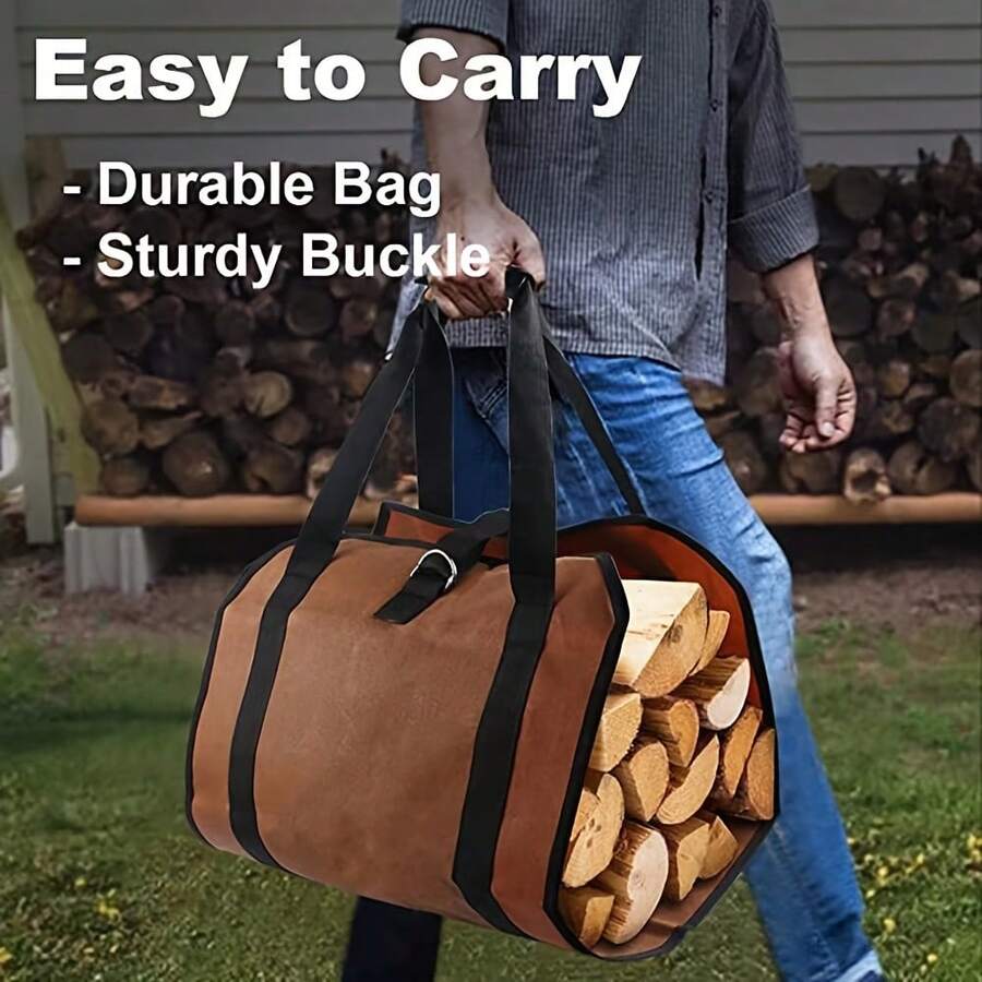 1pc Heavy-Duty Polyester Firewood Tote Bag, Portable & Durable Wooden Log Carrier Bag With Sturdy Handle, Suitable For Outdoor Camping, Easy To Carry Design