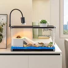 Turtle Tank With Basking Platform, Home Use Landscaping Turtle Habitat Tank, Suitable For Brazilian Turtles, Transparent Goldfish Bowl - Black - View 6