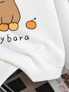 Tween Girl Cartoon Graphic Print Warm Sweatshirt - White - View 4