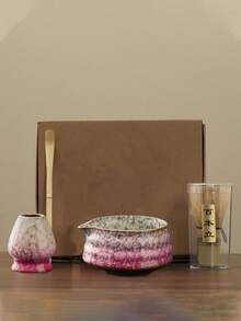 4 piezas Tazones de Matcha Raku, Juego de Té Cerámico que incluye Batidor de Matcha, Cepillo de Té, Revolvedor de Té, Juego de Regreso a Clases, Juego de Regalo para Fiestas