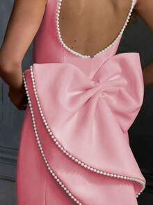 Rochie elegantă și romantică pentru bal, pentru întâlniri romantice, rochie de petrecere de Crăciun, rochie de petrecere sexy cu perle și spate fără bretele pentru femei - Roz - Vizualizare 5