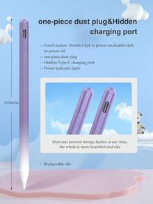 90mAh 容量触控笔，具备防误触和倾斜感应功能，兼容 iPad 10（10.9 英寸，2022 年款）、iPad Air 4/5/6/M4、iPad A16（11 英寸，2025 年款）、iPad Air 11/13 英寸（M3/M2）、iPad Pro 11/12.9 英寸 - 紫色渐变 - 淡紫色 - 查看 7