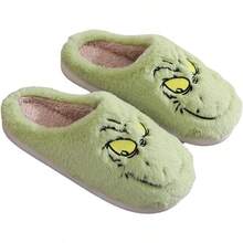 Hauioe Christmas Slippers Cartoon Plush Slippers Winter Soft Green Merry Christmas Gifts