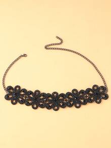 1pc Black Fashion Crystal Rhinestone Choker Necklace, Layered Necklace For Women - Black - View 2