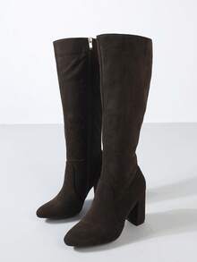 Timesize Fall/Winter Brown Chunky Heel Thigh High Boots, Over-The-Knee Cowboy Boots, Platform Boots For Women, Winter Boots - Chocolate Brown - View 5