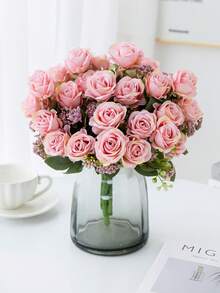 1/3/80 piezas Ramo de rosas de seda artificial, emparejado con frutas de espuma falsas, adecuado para decoración de primavera, ramo de novia del Día de San Valentín, jarrón de boda, decoración del hogar, fiesta, jardín, centro de mesa - Rosa Pálido - Ver 5