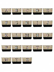 2pcs/Set Women's Beach Tote Bag With Shoulder Strap, Beach Hat And Cosmetic Bag, Personalized Letter A-Z Beach Accessory Bag With Side Pocket, Ideal Gift For Women, Mothers, Teachers, Friends, Bridesmaids, Students, Suitable For Beach Vacation, Outdoor Wedding, Birthday, Holiday, Large Capacity For Weekend Getaway - Multicolor - View 4