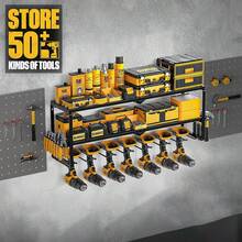 Estante de almacenamiento para taladro eléctrico montado en pared de 3 niveles con 7 ranuras - Negro - Ver 4