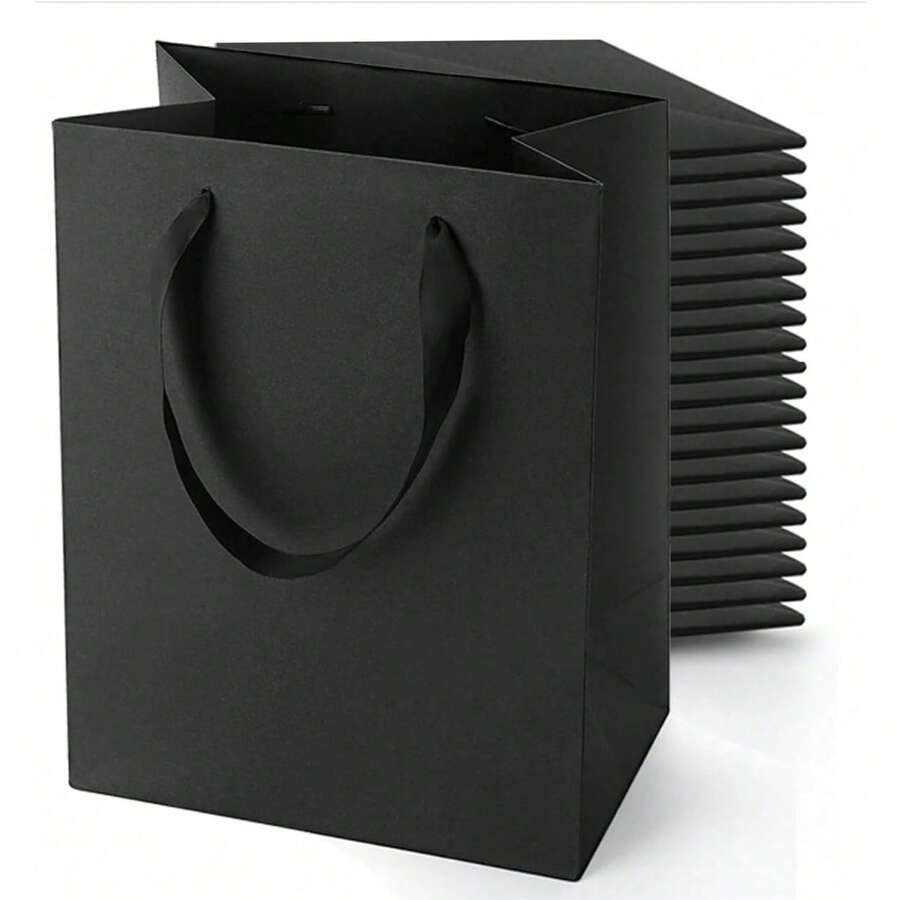 1 pieza Bolsa de regalo de papel negro simple y de mano, de gran capacidad, caja de regalo, bolsa de regalo, bolsa de papel negro, bolsa de compras para hombres y mujeres, adecuada para Navidad y Halloween.