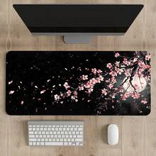 1pc Extra Large Durable Mouse Pad With Pink Cherry Blossoms And Full Moon Design - Precision Stitched Edges, Non-Slip Rubber Base, Washable - Perfect For PC, Office, And Dorm Decor - Ideal Gift For Gamers, Office Workers, And Students
