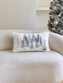 1pc Autumn/Winter Pine Tree Faux Fur Embroidered Throw Pillow Cover, Home Decor Suitable For Living Room, Sofa, Bedroom, Party, Car And Various Environments - Multicolor - View 13