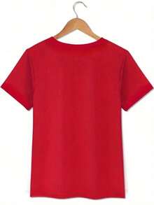 Camiseta casual para mujeres, 100% algodón puro, estampado con patrones florales, camiseta casual y cómoda de cuello redondo y manga corta, ropa de primavera y verano, adecuada para cualquier ocasión, color sólido, casual, uso diario. - Rojo - Ver 4