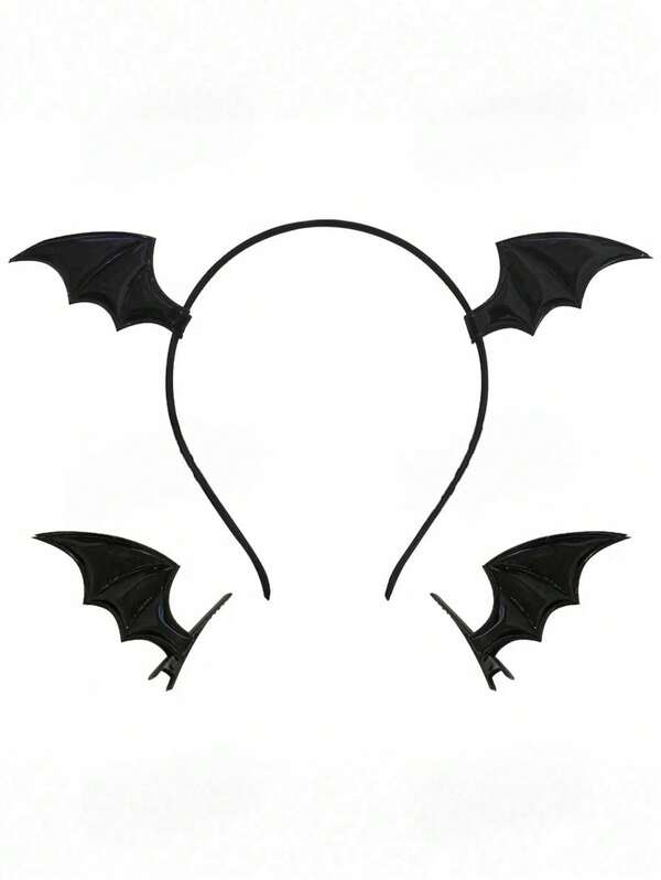 3Pcs Halloween Bat Hair Clips Bat Wings Headband Cartoon Bat Ears Headband Hair Accessories Cosplay Costume Black Very Suitable For Halloween And Christmas Party Decorations