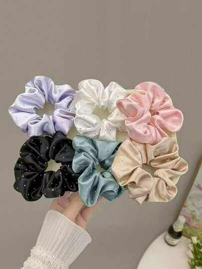 6个优雅水钻缎面发圈 - 闪亮水晶发绳，柔软面料，完美适用于盘发、马尾辫和发髻，发饰，发髻固定带，缎面质感，适合秋季佩戴，女士发饰，美发工具，美发用品，美妆配件，礼物，旅行，送给女性的礼物，美发用品，圣诞礼物