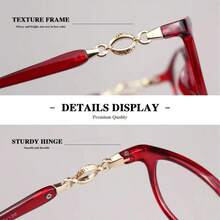 1 副女士渐进多焦点阅读眼镜 - 红色和金色装饰镜框，适合近视、中视和远视，非处方时尚眼镜，非常适合女性生日/周年纪念礼物，耐用的金属铰链设计 - 彩色 - 查看 7
