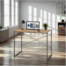 Escritorio Diseo Industrial para Computadora o Laptop, Minimalista Home Office, Recamara o Juvenil, Fcil Armado, con Estructura Resistente Maple - BASE NEGRA DE NOGAL - Ver 3