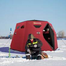 Outsunny 4 Person Insulated Ice Fishing Tent, Pop-Up Portable Ice Fishing Shelter With Carry Bag, Two Doors And Anchors For -22℉, Red - 紅色 - 查看 1