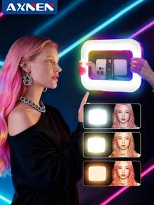 AXNEN 多功能手持LED补光灯，带手机笼支架，USB充电便携式手机直播摄影灯，配备可调节手机夹和冷靴接口，适用于内容创作、自拍补光、Vlog拍摄、手机配件、摄影配件 - 彩色 - 查看 11