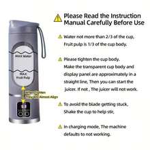 Portable Juicer Cup, 12 Blade Strong Blender, USB Rechargeable 1500mAh Long-Lasting Battery, Large Capacity, Leak-Proof Lock, Easy To Clean, Stylish Fruit Juice Cup, Multi-Color Options. Cannot Be Used If The Bottle Is Not Tightened. Multi-Function Smoothie Blender Cup, Anti-Leak, One-Second Cleaning, On-The-Go Juicer