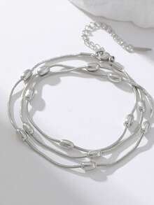 1 件奢华不锈钢多层长项链，优雅风格百搭简约珠宝，适合作为礼物 - 銀色 - 查看 6