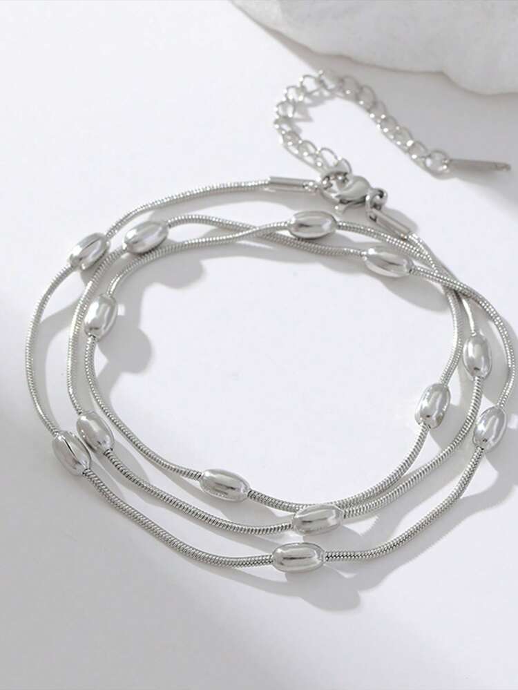 1 件奢华不锈钢多层长项链，优雅风格百搭简约珠宝，适合作为礼物 - 銀色 - 查看 6