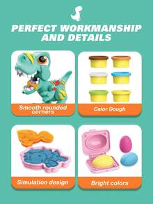 Set de juguete de arcilla de colores con dinosaurios para interacción entre padres e hijos. Arcilla creativa para manualidades de niños, sin pegajosidad ni decoloración (formas de dinosaurios interesantes + abundantes herramientas de arcilla). El set presenta temas lindos de dinosaurios, con arcilla antiadherente e indesteñible, junto con huevos de dinosaurio, moldes para dar forma y varias herramientas. Durante la interacción entre padres e hijos, los padres y los niños pueden usar la arcilla para esculpir dinosaurios y presionar los moldes, ejercitando las habilidades manuales y la creatividad del niño. Los niños también pueden jugar de forma independiente para liberar su imaginación y crear su propio mundo de dinosaurios, ayudando en el desarrollo artístico de los niños.