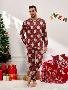 Printstory Customized Men's Pajama Set, Personalized With Any Pattern, Unique Customized Gift, Suitable For Family And Friends, Christmas - Red - View 4