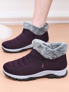 Vinter Nya Plysch Förtjockade Varma Casual Bekväma Slitstarka Halkfria Stövlar För Medelålders & Äldre Damer - Blåröd - Visa 1