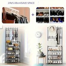 Functional Shoes And Outerwear Metal Frame -60cm, Detachable Hooks, Multi-Layer, Free Standing Storage For Homes And Apartments - 5-layer Multifunctional Black - View 7