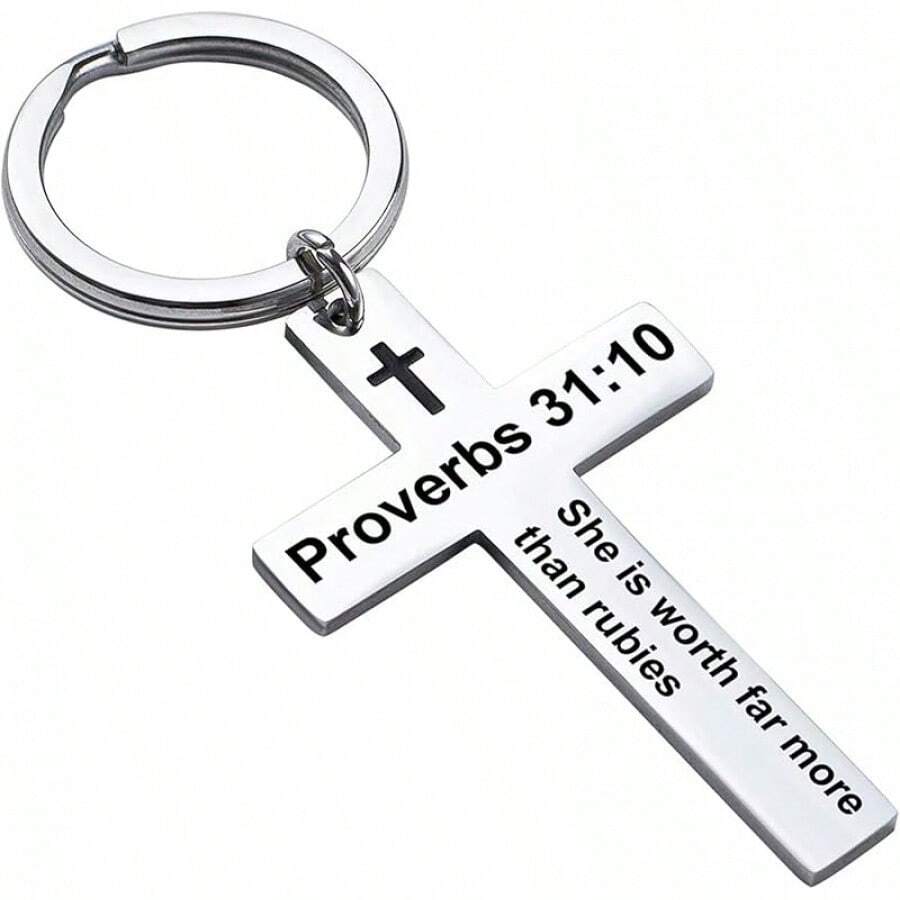 Ldurian Llavero con versículo bíblico, llavero de cruz cristiana para mujeres, llavero de cruz para hombres con escritura religiosa, regalo de Navidad - Proverbios 31:10 - Ver 1