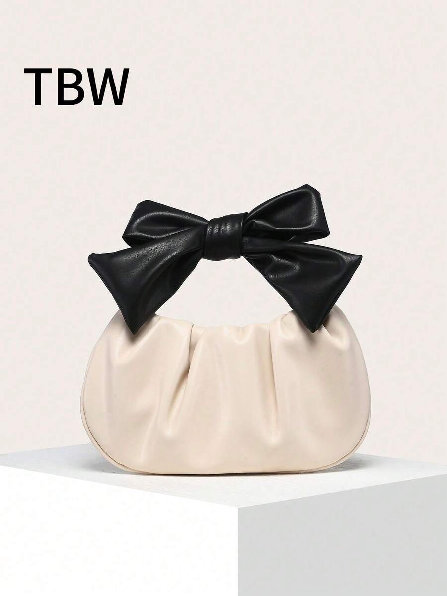Women's Wrinkled Cloud Bag With Bow, High-Quality French Minimalist Design For Outings.
