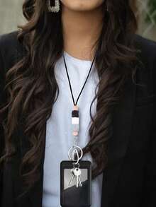 1pc Cute Silicone Beads Breakaway Teacher Neck Lanyard With ID Card Holder Keyring Black Silicone Beads Cell Phone Strap For Keys Keychain Great Gift For Women Students Teachers And Staff Money Wallet Mini Wallet Purse Wallet Wristlet Wallet Card Wallet