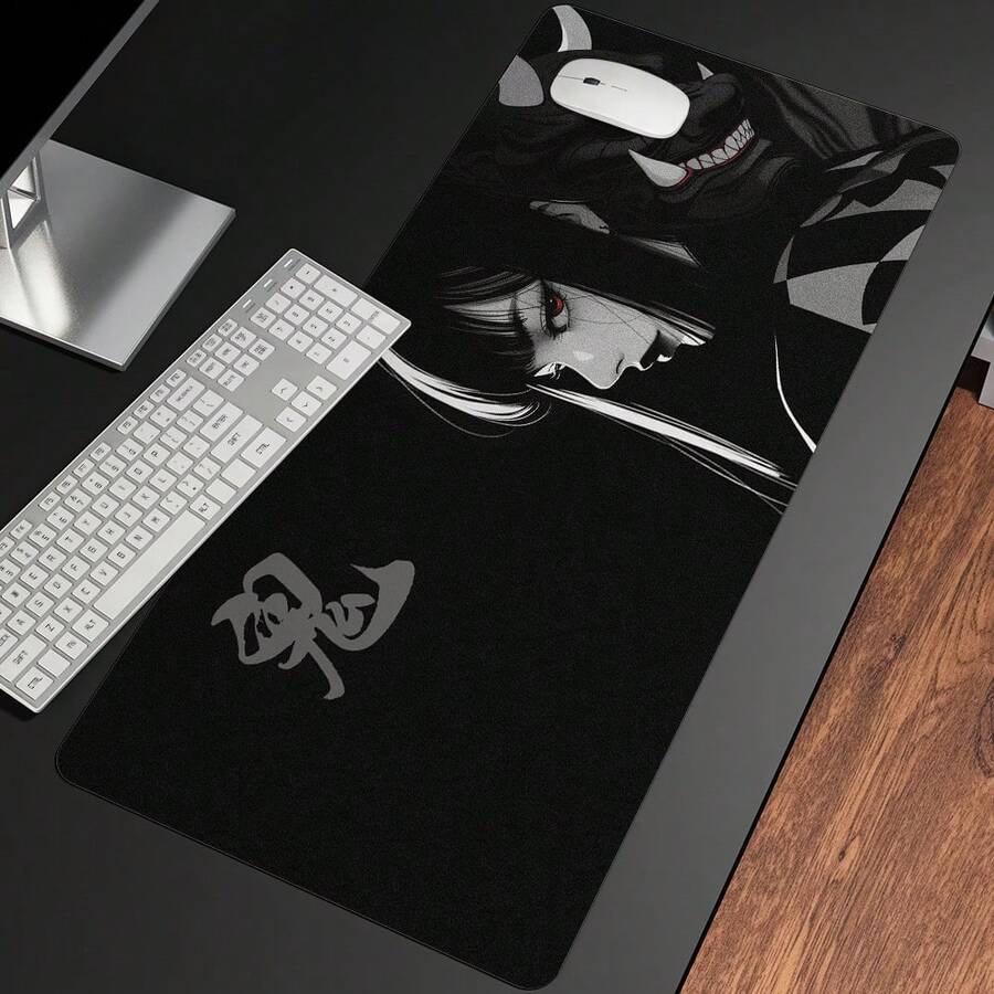 1pc Japanese Oni Mask Girl Control Mousepad XXL Mouse Pad Electronic Sports Keyboard Pads Gaming Setup Accessories Mouse Mat - Black - View 1