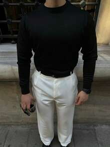 Pull en maille fine pour homme – Col ras du cou, manches longues, coupe décontractée – Fabriqué en Turquie - Noir - Voir 8