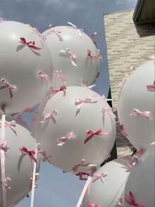 57/112pcs Pink And White Bow Balloon Set, With Transparent Bobo Balloon, With Pink And White Ribbon And Glue, Essential Decoration Props For Holiday Parties, Suitable For Birthday Parties, Anniversaries, Wedding Scene Decoration, Valentine's Day Gifts, Mother's Day Gifts Christmas Decorations Home Christmas Gifts Christmas Decor - 粉色 - 查看 5