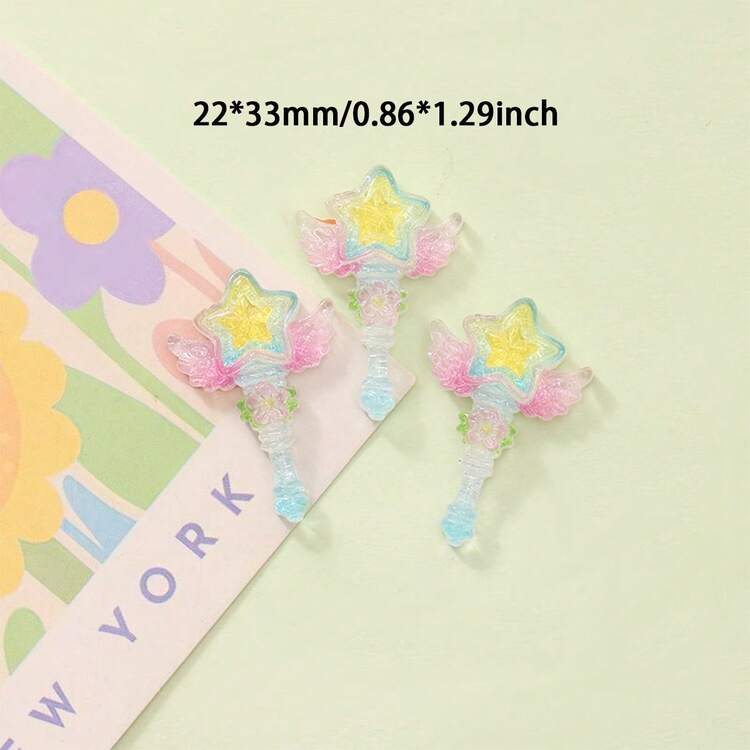 10/20/30件冰透明精致闪亮皇冠星星魔法棒DIY发夹手机壳鞋扣树脂饰品配件 - 彩色 - 查看 10